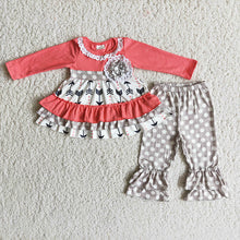 Load image into Gallery viewer, Baby Girls Arrow ruffle dots legging fall sets
