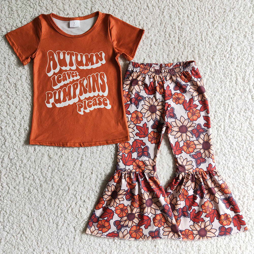 Baby Girls autumn pumpkin flower bell pants sets