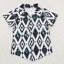Load image into Gallery viewer, Baby Boys Aztec Blue Short Sleeve Shirts Tops
