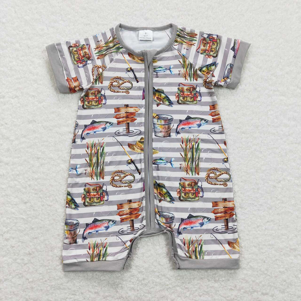 Baby Boys Fishing Summer Short Sleeve Zip Rompers