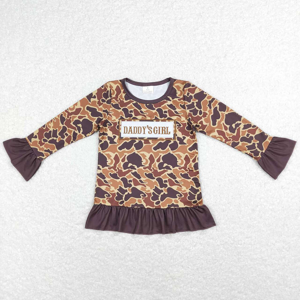 Baby Daddy's Girl Brown Camo Ruffle Tee Shirts Tops