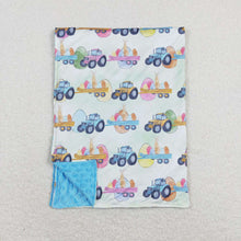 Load image into Gallery viewer, Baby Boys Eggs Tractors Blue Easter Minky Blankets
