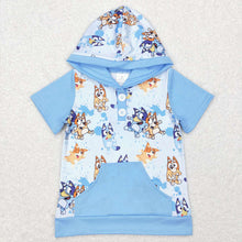 Load image into Gallery viewer, Baby Children Boys Blue Dog Hooded Short Sleeve Shirts Tops
