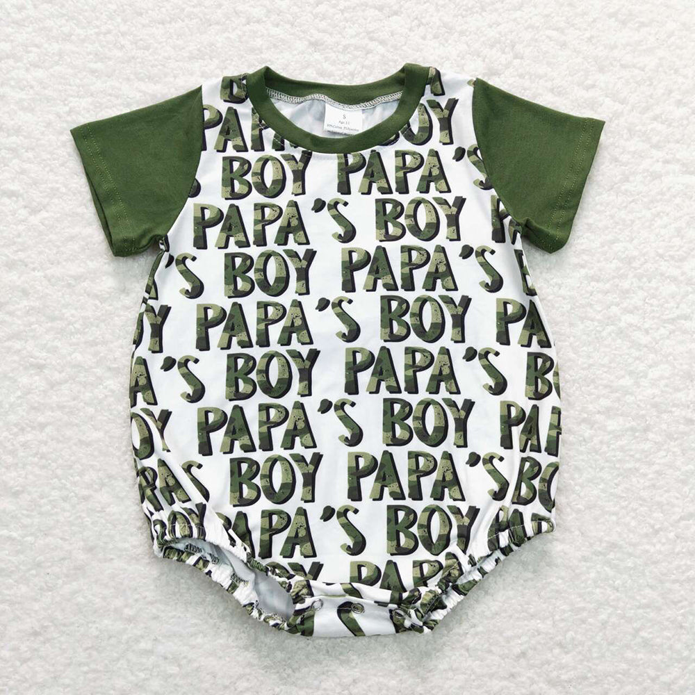Baby Boys Papa's Boy Green Short Sleeve Rompers