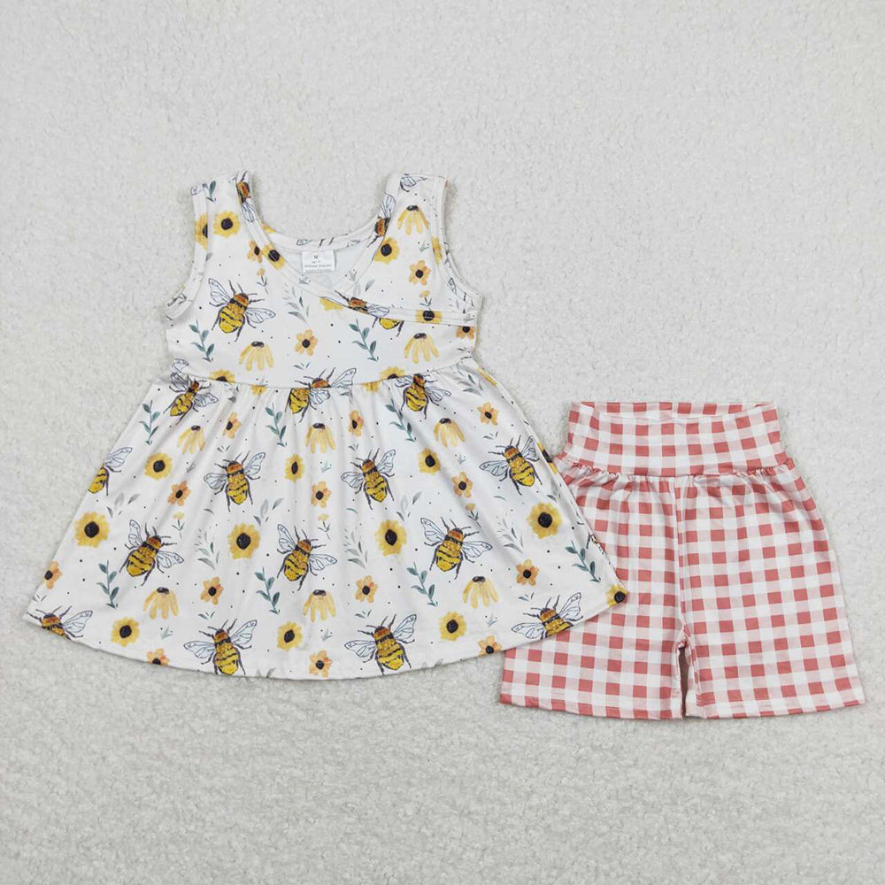 Baby Girls Bee Spring Tunic Top Checkered Shorts Clothes Sets