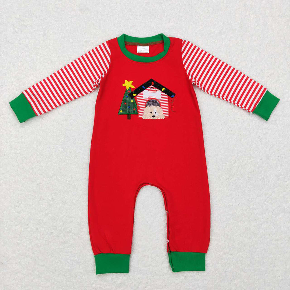 Baby Boys Christmas Dog House Long Sleeve Rompers