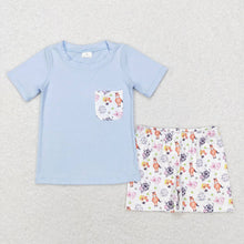 Load image into Gallery viewer, Baby Boys Cows Horse Blue Farm Shirt Top Shorts Clothing Sets
