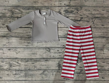 Load image into Gallery viewer, Baby Boys Grey Top Red Stripes Christmas Pants Pajamas Clothing Sets
