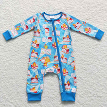 Load image into Gallery viewer, Baby Boys Blue Color Smore Cookie Fire Zip Rompers
