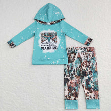 Load image into Gallery viewer, Baby Boys Western Blue Long Sleeve Hooded Tops Cow Pants Clothes Sets
