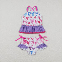 Load image into Gallery viewer, Baby Girls 2pcs Colorful Heart Top Ruffle Bottom Swimsuits
