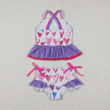 Load image into Gallery viewer, Baby Girls 2pcs Colorful Heart Top Ruffle Bottom Swimsuits
