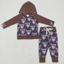 Load image into Gallery viewer, Baby Boys Long Sleeve Hooded Highland Cow Tops Pants Clothes Sets
