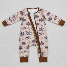 Load image into Gallery viewer, Baby Boys Fall Grey Duck Long Sleeve Zip Rompers
