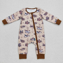 Load image into Gallery viewer, Baby Boys Fall Grey Duck Long Sleeve Zip Rompers
