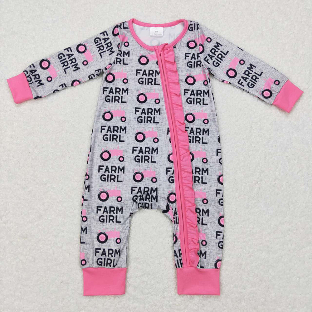 Baby Farm Girl Tractor Zip Long Sleeve Rompers