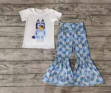 Load image into Gallery viewer, Baby Girls Blue Dogs Short Sleeve Tee Shirts Top Bell Pants Clothes Sets
