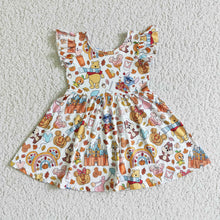 Load image into Gallery viewer, Baby girls Halloween bear twirl knee length dresses
