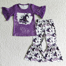 Load image into Gallery viewer, Baby Girls Halloween purple hat Big witches energy bell pants sets
