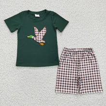Load image into Gallery viewer, Baby Boys Duck summer brown plaid shorts sets
