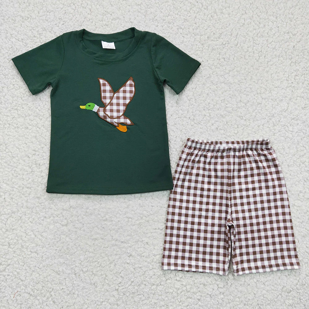Baby Boys Duck summer brown plaid shorts sets