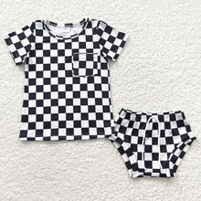 Load image into Gallery viewer, Baby Girls Black Checked Summer Bummie Sets
