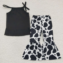 Load image into Gallery viewer, Baby Girls Black Tassel Top Cow Bell Bottom Pants Sets
