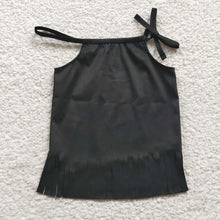 Load image into Gallery viewer, Baby Girls Black Tassle Halter Shirts Tops
