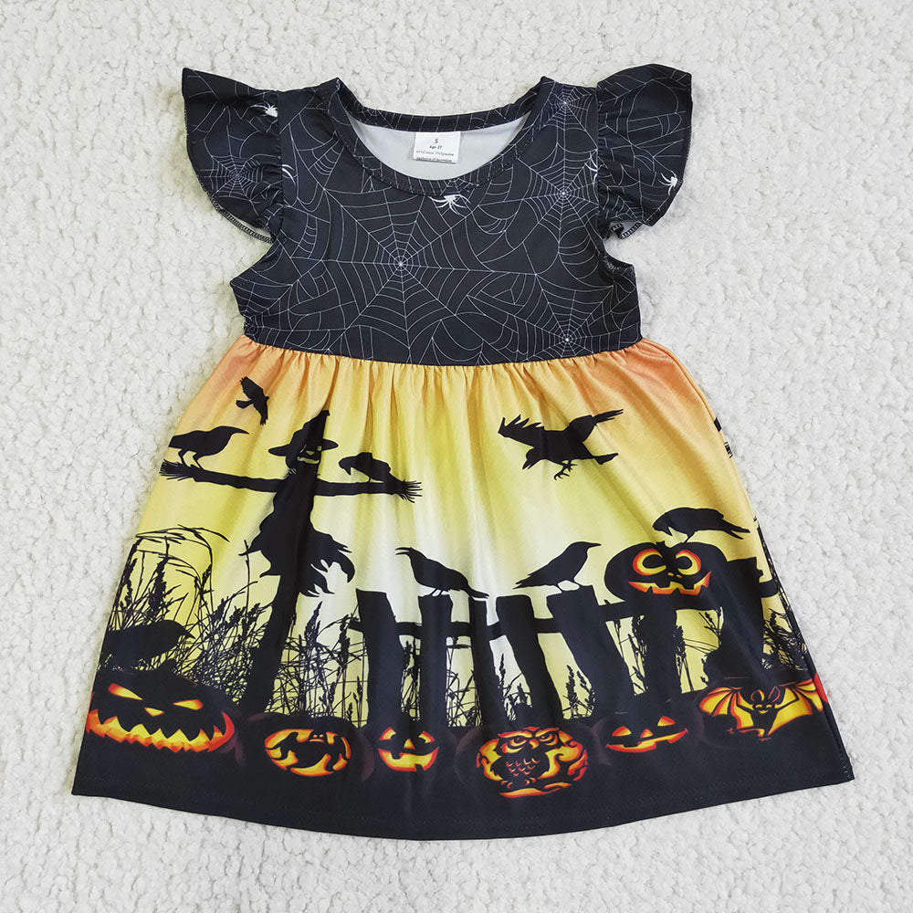 Baby girls Halloween pumpkin black pearl dresses