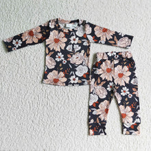 Load image into Gallery viewer, baby girls black floral fall pajamas sets
