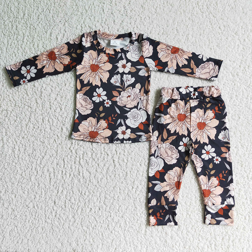 baby girls black floral fall pajamas sets