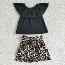 Load image into Gallery viewer, Baby girls black leopard shorts sets
