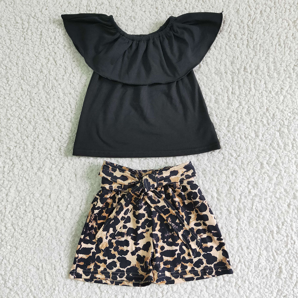 Baby girls black leopard shorts sets