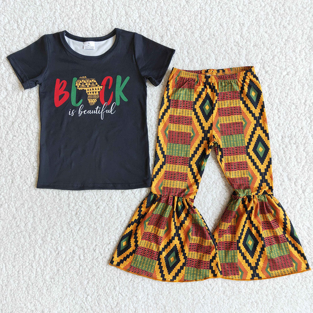 Baby girls Black history map bell pants clothing sets