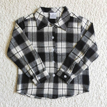 Load image into Gallery viewer, Baby kids black plaid pocket shirts
