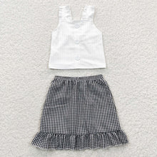 Load image into Gallery viewer, Baby Girls Black Plaid Skirt Strap Top clothes sets
