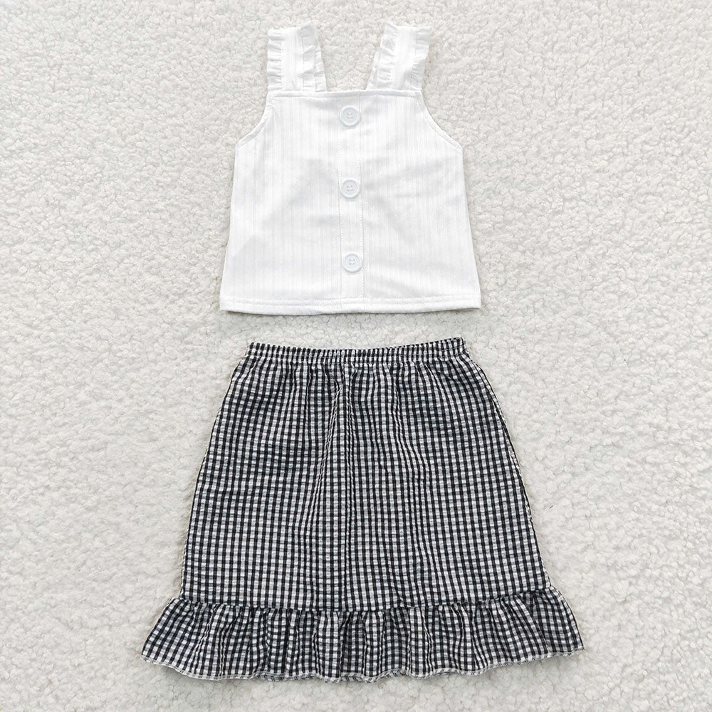 Baby Girls Black Plaid Skirt Strap Top clothes sets