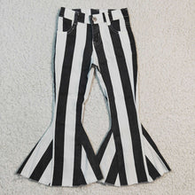 Load image into Gallery viewer, Baby Girls black white stripe denim pants jeans
