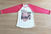 Load image into Gallery viewer, Baby girls bless heart valentines long sleeve raglan top
