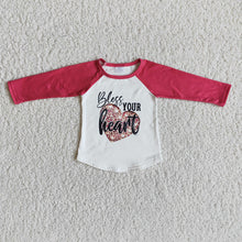 Load image into Gallery viewer, Baby girls bless heart valentines long sleeve raglan top
