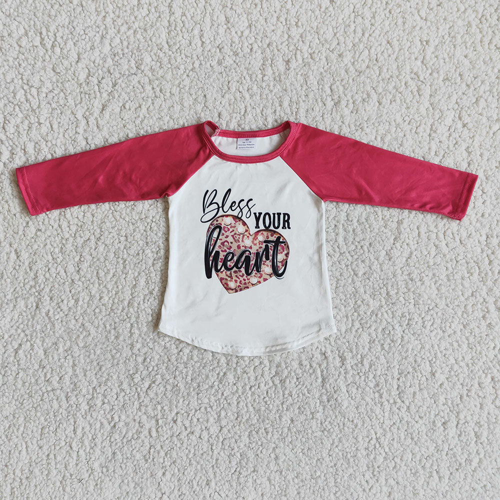 Baby girls bless heart valentines long sleeve raglan top