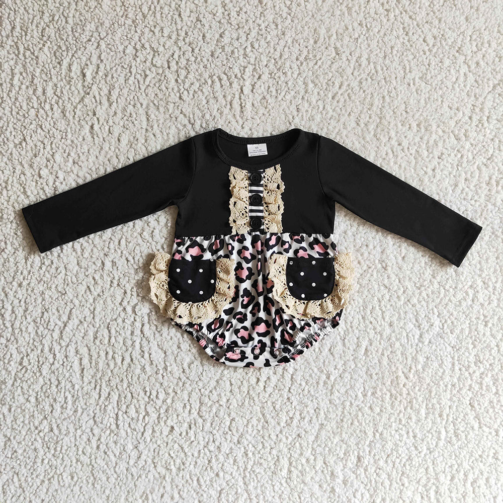 Baby girls fall leopard lace rompers