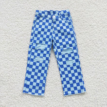 Load image into Gallery viewer, Baby Boys Blue Checkered Denim Cool Pants
