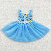 Load image into Gallery viewer, Baby Girls Blue Dog Tutu Knee Length Dresses
