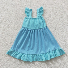 Load image into Gallery viewer, Baby Girls Blue Bow Summer Knee Length Dresses
