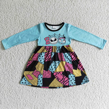 Load image into Gallery viewer, Baby girls fall halloween patchwork long sleeve dresses
