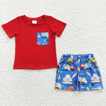 Load image into Gallery viewer, Baby Boys Red Construction Pocket Top Shorts Clothes

