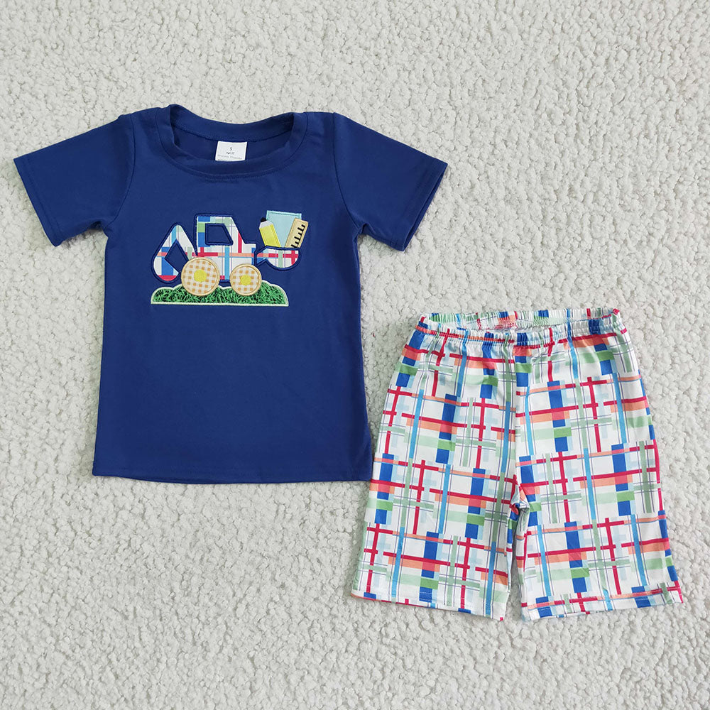 Baby boys excavator plaid shorts sets