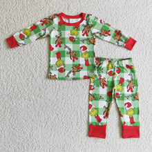 Load image into Gallery viewer, Baby boys Christmas plaid green pajamas pants sets
