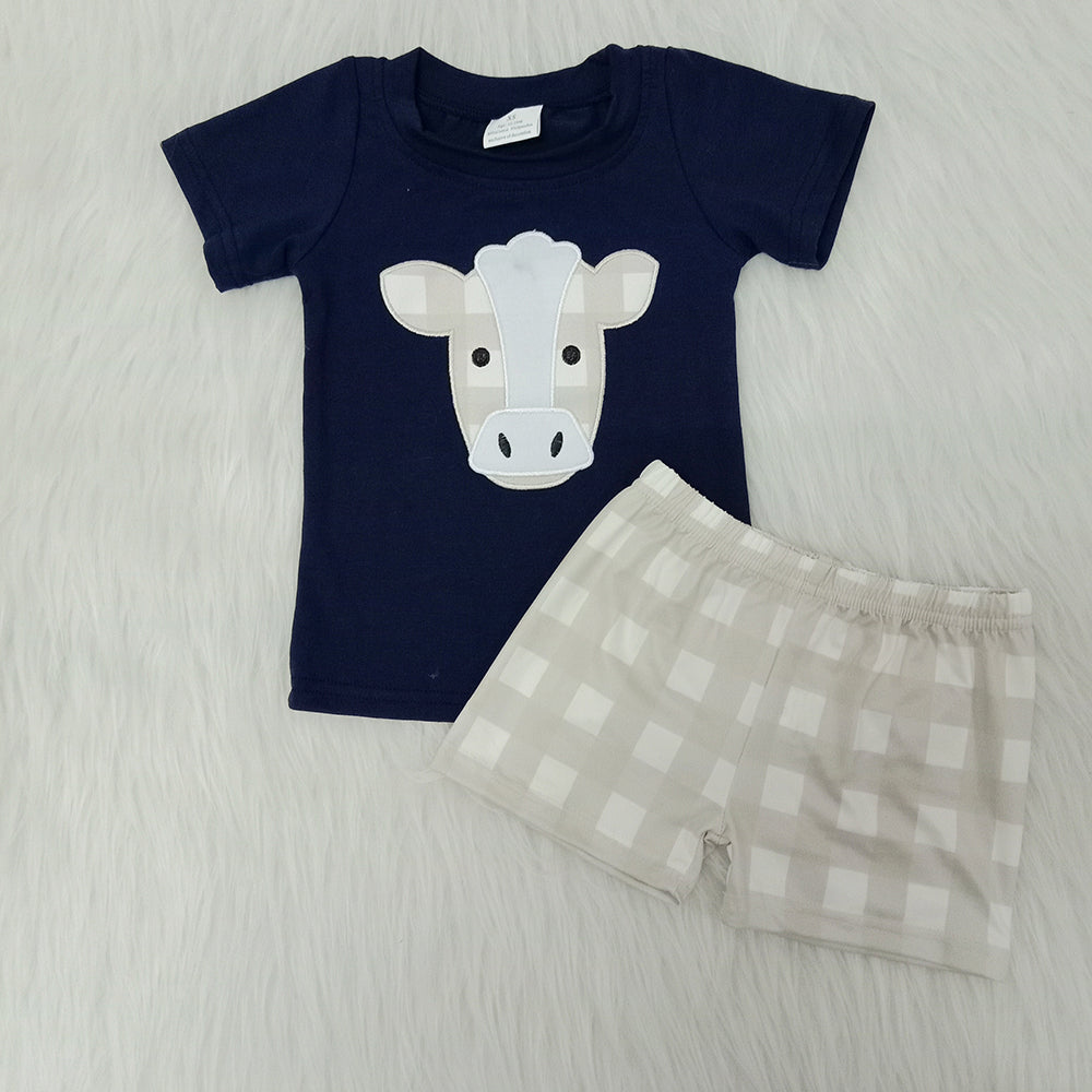 Baby boys cow heifer embroidered western summer shorts sets